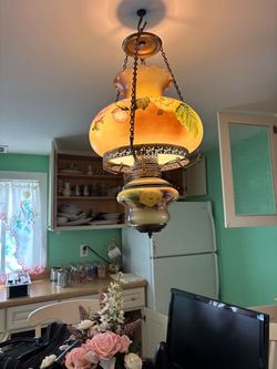 Antique Hanging Lamp, Outdoor  bench , vintage luggage se ,  Chandelier Hand-Painted