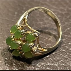 Ring Gold Plated with green Nephrite
