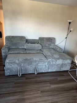 Pull Out Sectional 2-Piece Convertible Sectional Sleeper Sofa W/Fold-Down Table & Chaise Storage