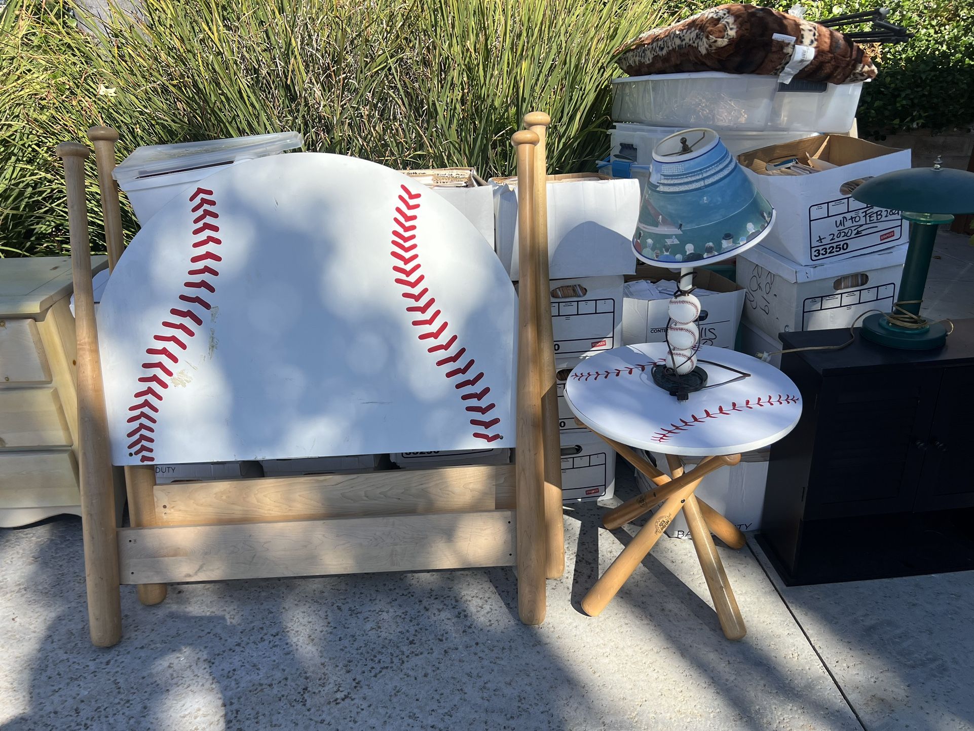 Baseball Headboard, Nightstand, and Lamp