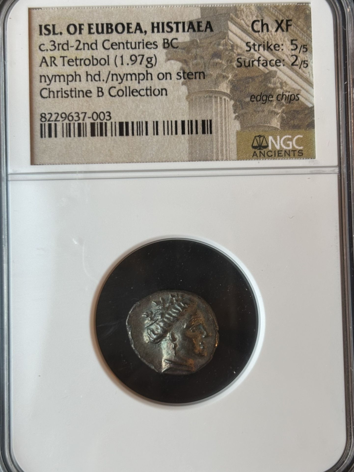 Ancient Greek AR Tetrobol – Histiaea, Euboea Coin (3rd–2nd c. BC) – NGC Choice XF