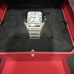 Santos De Cartier Stainless Steel Watch comes with receipt, Box & bag