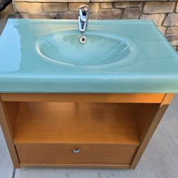 New Glass Top Sink With Faucet and Cabinet 