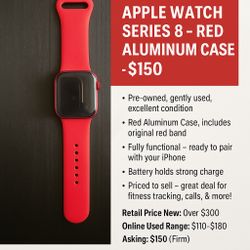 ⌚Apple Watch Series 8 (Red) – Excellent Condition – $150