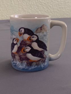 Vintage Otagiri Japan Puffin Coffee Mug "Seaside Puffins" Wildlife Art - MINT
