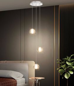 New Mini Chandelier Crystal Pendant Light Adjustable Customizable Cord Silver G4