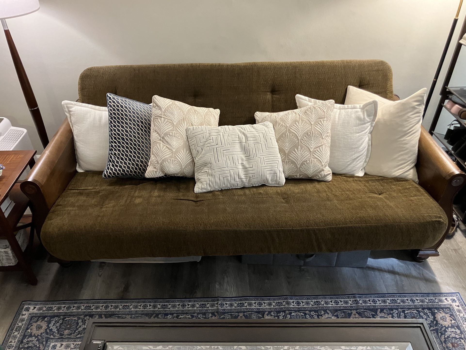 Vintage Futon Sofa, Solid Wood Frame