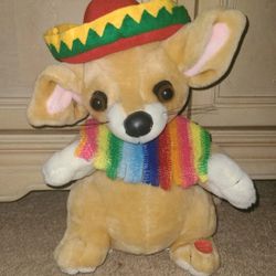 Vintage Plush Chihuahua Plays La Bamba 13.5” Head Moving No Batteries Included 
