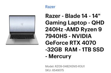 Razer - Blade 14 - 14" Gaming Laptop - QHD 240Hz-AMD Ryzen 9 7940HS - NVIDIA GeForce RTX 4070 -32GB RAM - 1TB SSD - Mercury Model: RZO9-0482XEM3-R3U1