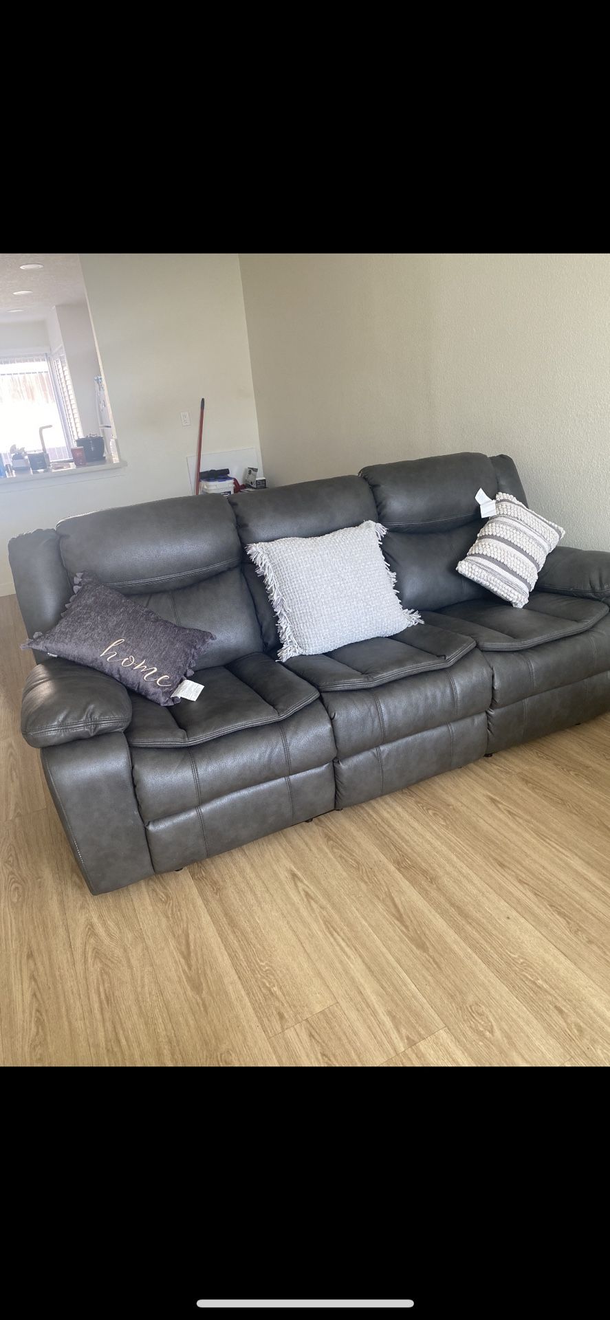 Grey Leather Recliner Sofa