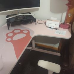 Pink Gamer Desk&Paw Mat W/Pink Bunny Eared Chair 