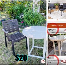 $20 Set a Bistro Table and a heavy duty plastic Chair great for Garden or patio