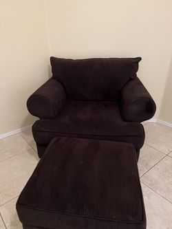 Brown Textured Chair And Ottoman