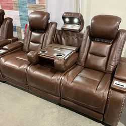 Leather Power Reclining Living Room Set Sofa And Loveseat 