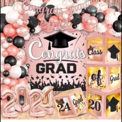 Brandnew 2024 Graduation Party tDecorations, 110pcs Graduation Party Supplies Include LED Light Strings Balloon Box, Photo Background, Foil Balloon, f