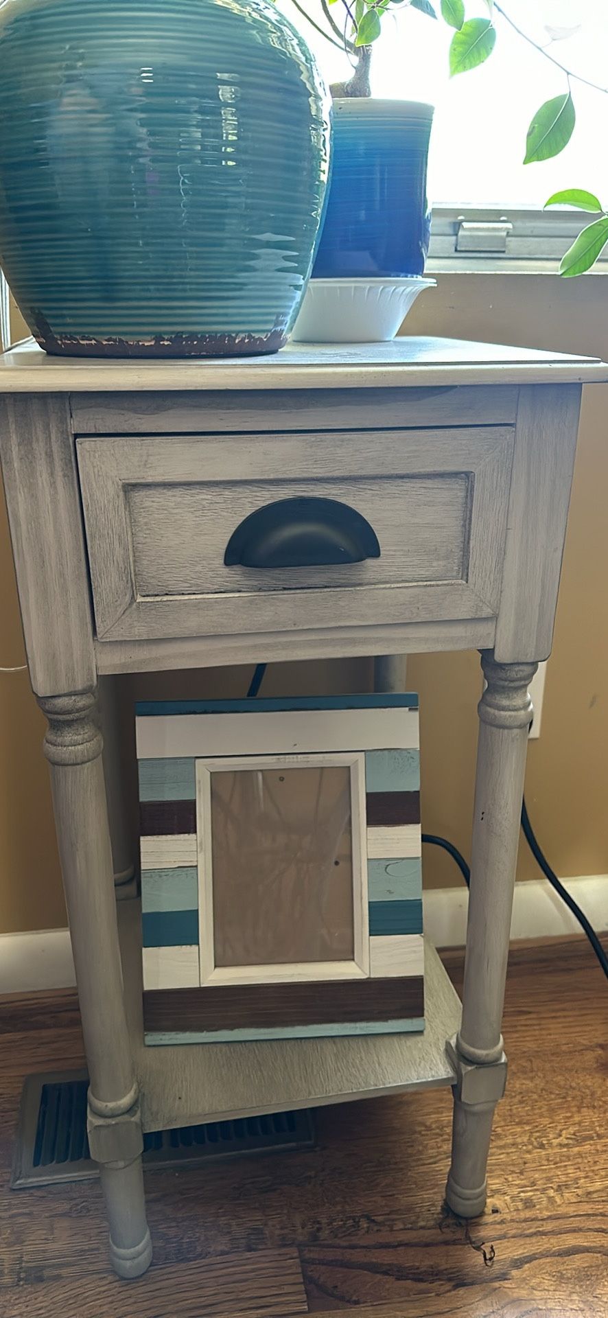 Grey End Table Night Stand With Drawer And USB Port Garner 