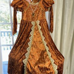 Authentic Kids Rust Orange Medieval Renaissance Princess Fancy Dress Costume Girls 7 - 8