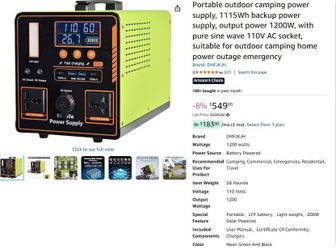 Portable outdoor camping power supply, 1115Wh backup power supply, output power 1200W