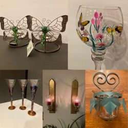 Butterfly candle holders, Candle Wall Sconce, Hand painted vases