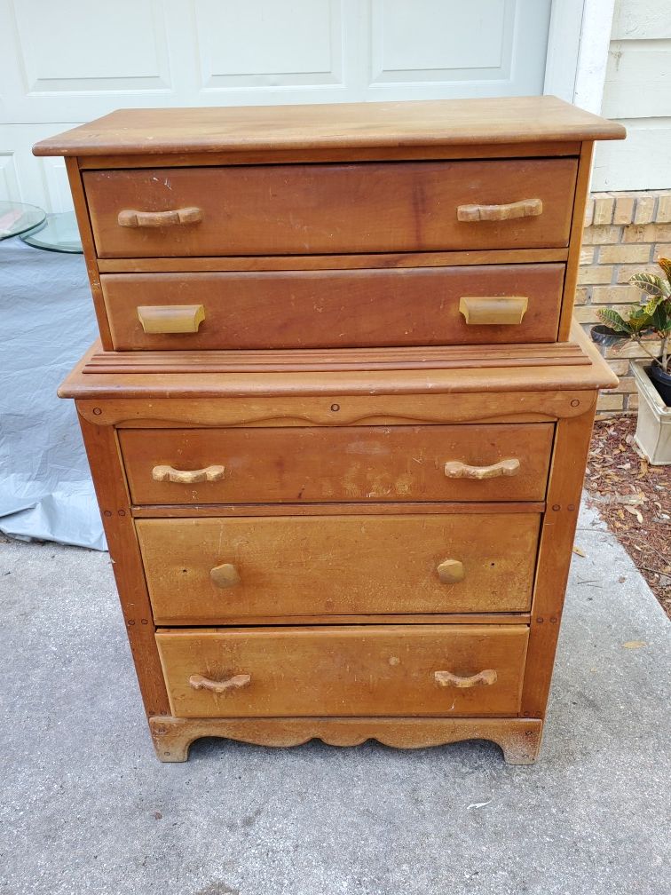 Vintage Solid Wood 5 Drawer Chest