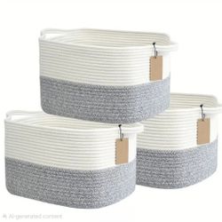 1/3-Pack Cotton Rope Storage Baskets Set, 13.5X11X9.5 Inch Closet Organizers & Shoe Storage, Laundry Hamper for Bathroom/Bedroom