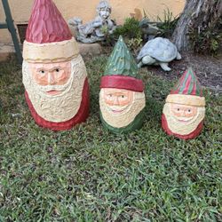 Vintage Hand Painted Russian Nesting Santas Rolly Polly 21”  SET OF 3 VERY RARE