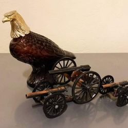 VINTAGE BRASS EAGLE BOTTLE & MINI CANNONS ANTIQUE TOY ACCENT TABLE DECOR