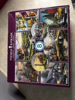 Family Fun Bundle: Twister Game + Van Gogh 1000pc Puzzle + Thomas Kinkade 8-in-1 Set