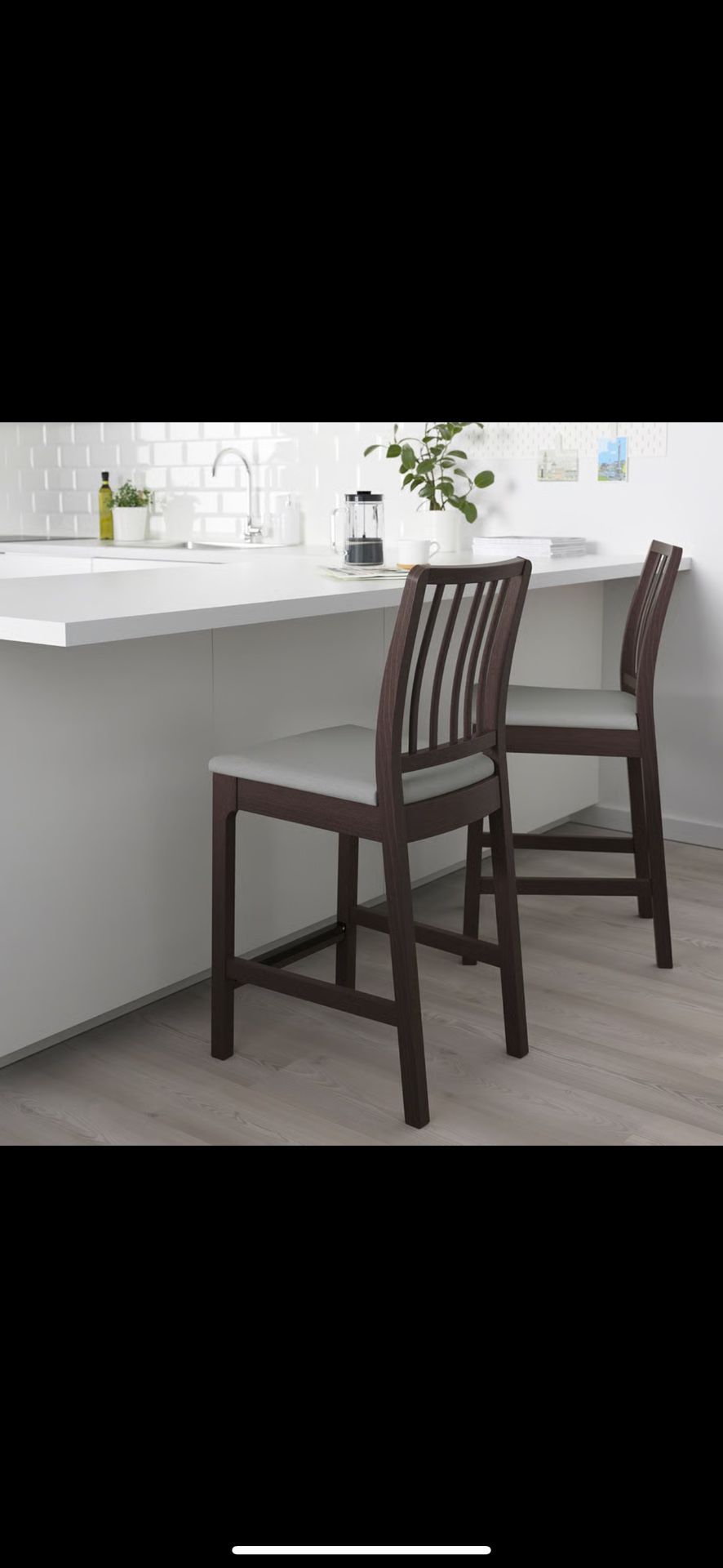 New IKEA Bar stool with backrest, dark brown/Orrsta light gray, 24 3/8 "