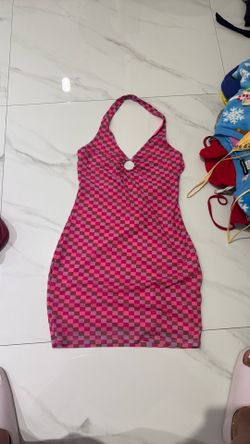 pink checkered dress size M