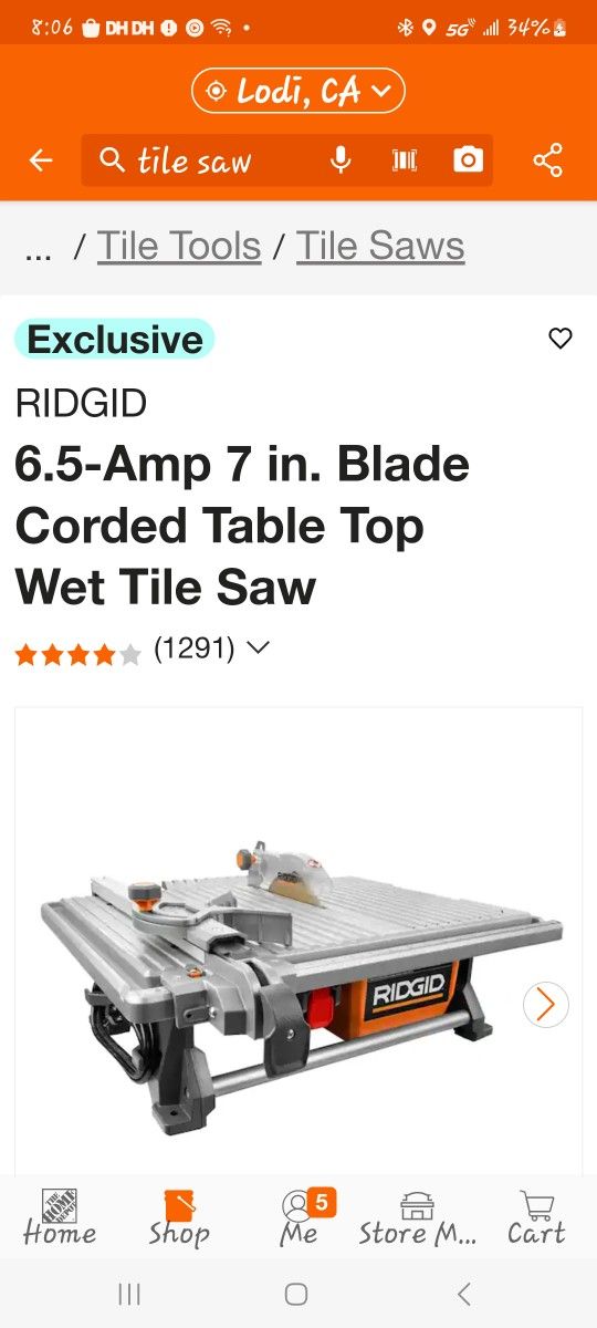 Ridged Tile Saw  7inch  6.5 Amp