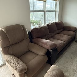 For Sale: Chocolate Brown Living Room Set – Couch & Recliners