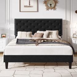 Queen Black Velvet Bed