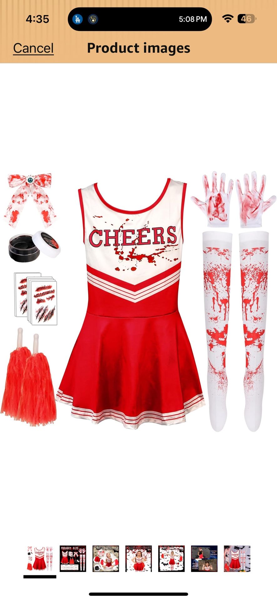 Halloween Kids Size large Zombie Cheerleader Costume