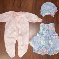 0-6 Months Baby Girl Pink Sleeper And Flower Romper With Hat 