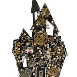 haunted house candle holder handcrafted with vintage jewelry