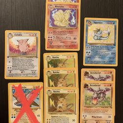 POKEMON HOLO CARDS clefable (1st edition), ninetails, vaporeon, raichu, aerodactyl