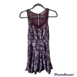 Purple Floral Mesh Sleeveless Dress 
