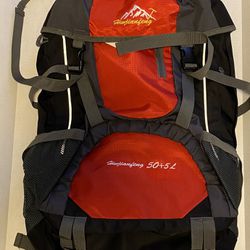 HWJIANFENG 50+5L Internal Frame Lightweight Backpack Red W/ Rain Cover