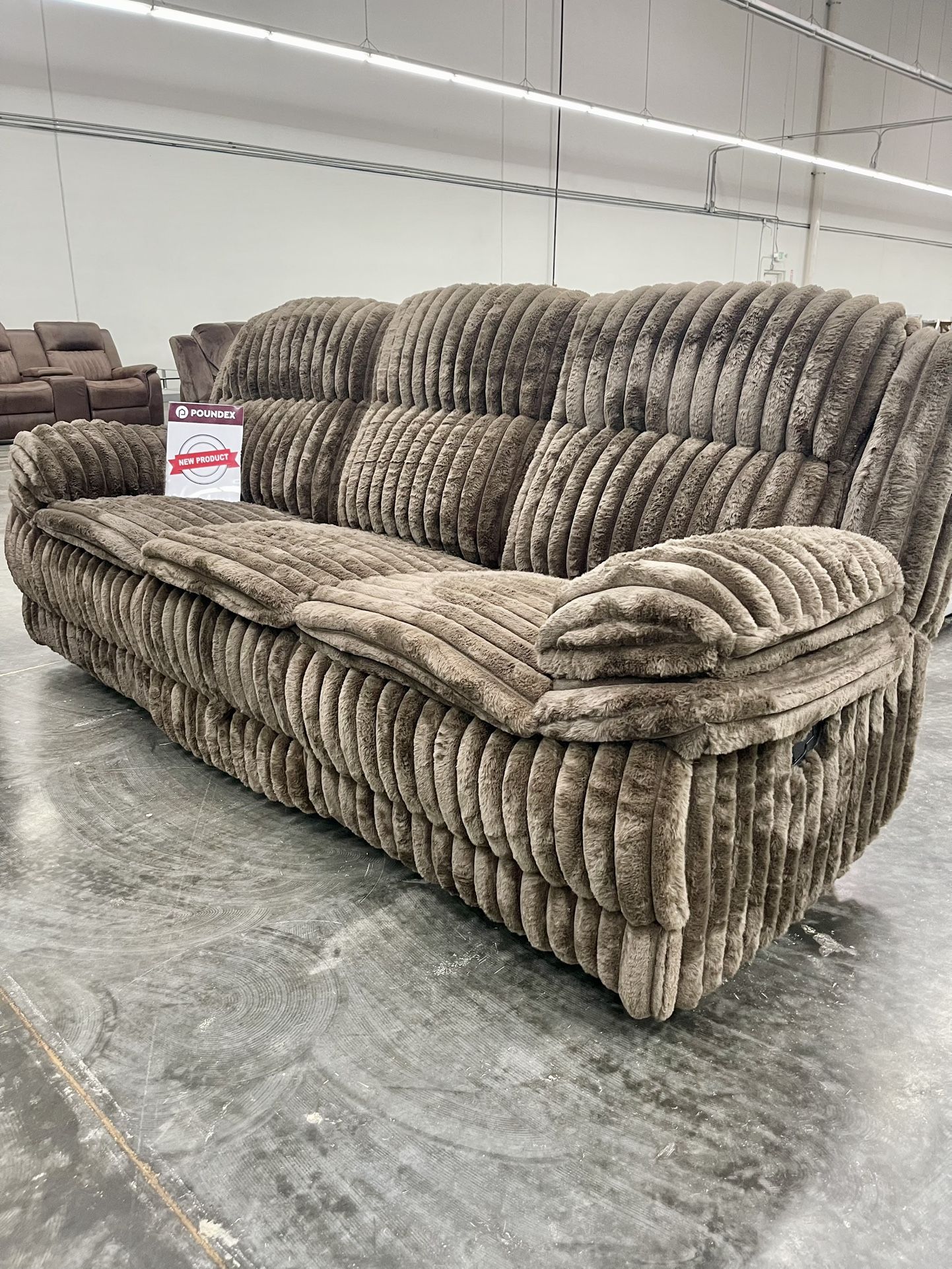 2pc Sofa Set - Plush Brown Corduroy Fabric - Reclining Sofa & Love Seat