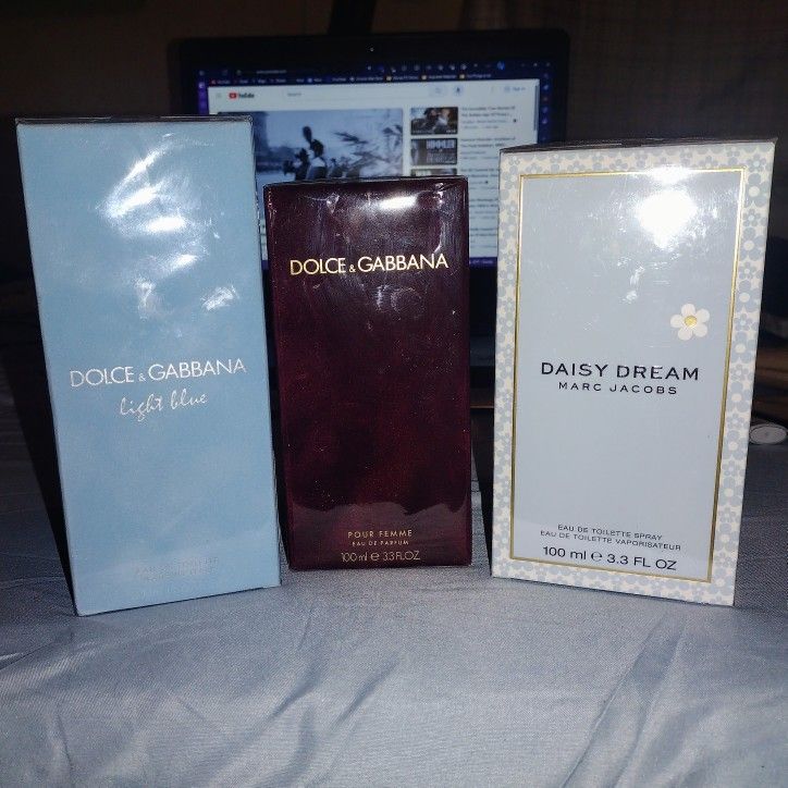 Brand New Sealed Dolce & Gabbana Light Blue 6.7floz, Dolce & Gabbana 3.3floz , And Marc Jacobs Daisy Dream 3.3 Fl Oz