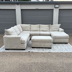 Cream U-Shaped Sectional Couch with Storage Ottoman - FREE DELIVERY!
