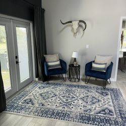 Velvet Blue Chairs , Coffee Table And Carpet 6 X 9