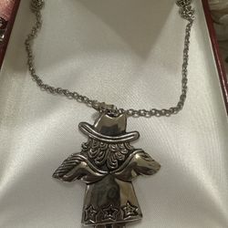 Western Cowgirl Guardian Angel Wings Silver Tone Necklace Vintage