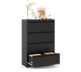 V298-4 Drawer File Cabinet,Metal Lateral Filing Cabinet with Lock,Home Office Storage Organizer Cabinet for Legal/Letter/A4/F4 Size Files,35.5" W,Blac