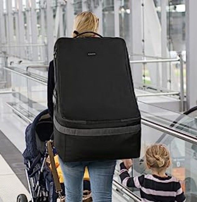 Car Seat Travel Bag, Padded Backpack w/ Padded Shoulder Strap, Travel Car Seat Cover, Black