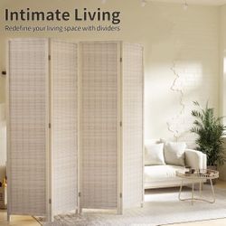 Folding four-panel screen partition, natural 