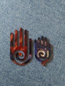 2 Metal Hopi Healing Hand Art - One has a Loop and can be Hung