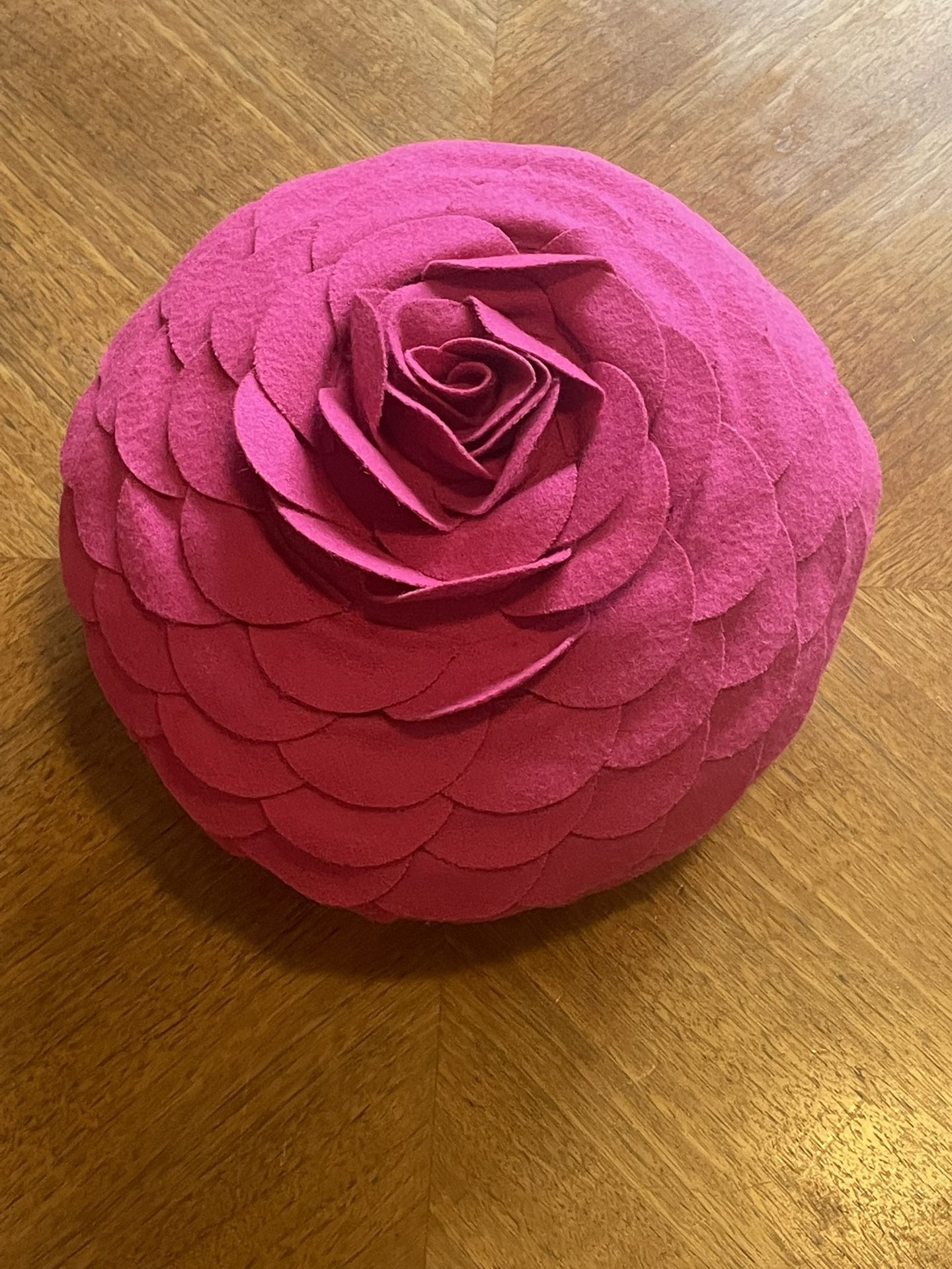 Pottery Barn Pink Flora Felt Round Rose Accent Pillow
