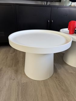 Two wide wooden accent / side / coffee tables